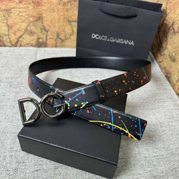 Dolce & Gabbana Paint Splatter Logo Buckle Leather Belt