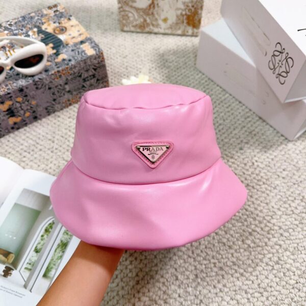 Prada Enamelled-logo Leather Bucket Hat