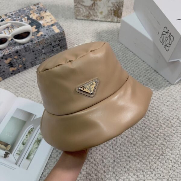 Prada Enamelled-logo Leather Bucket Hat