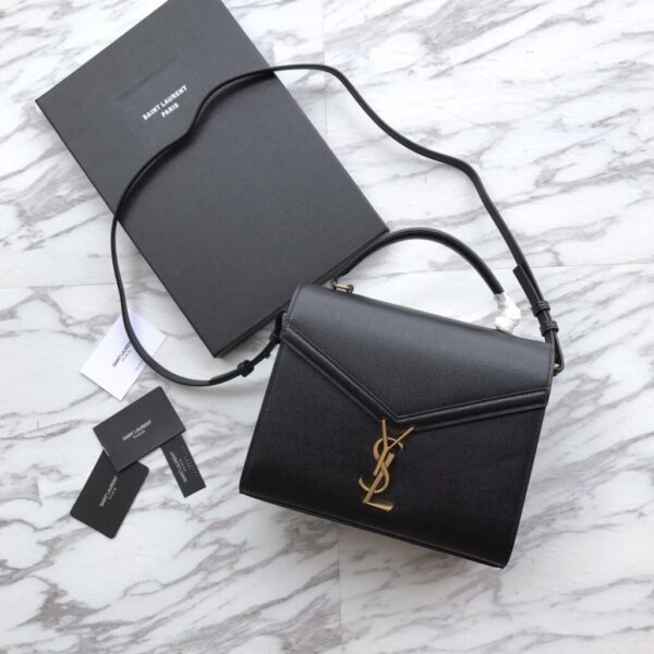 Saint Laurent Cassandra MIni Top Handle Bag In Grain De Poudre Embossed Leather