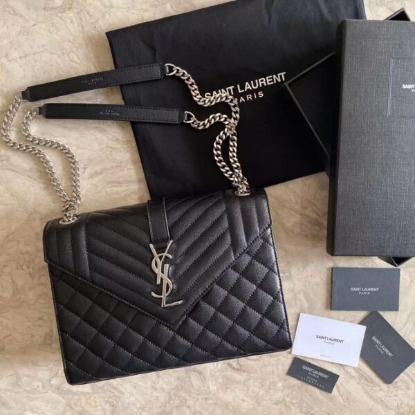 Saint Laurent Envelope Medium Chain Bag In Mix Matelasse Grain De Poudre Embossed Leather