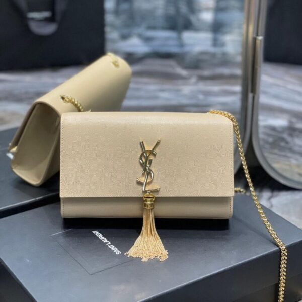 Saint Laurent Kate Chain Wallet WIth Tassel In Grain De Poudre Embossed Leather